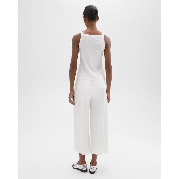 Theory Wide Crop Pant in Good White Linen - Picture 2 of 10
